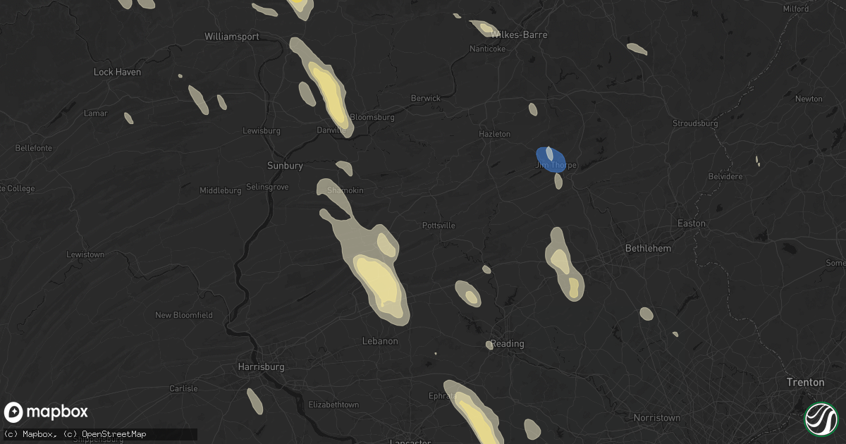 Hail map in Pottsville, PA on September 1, 2026