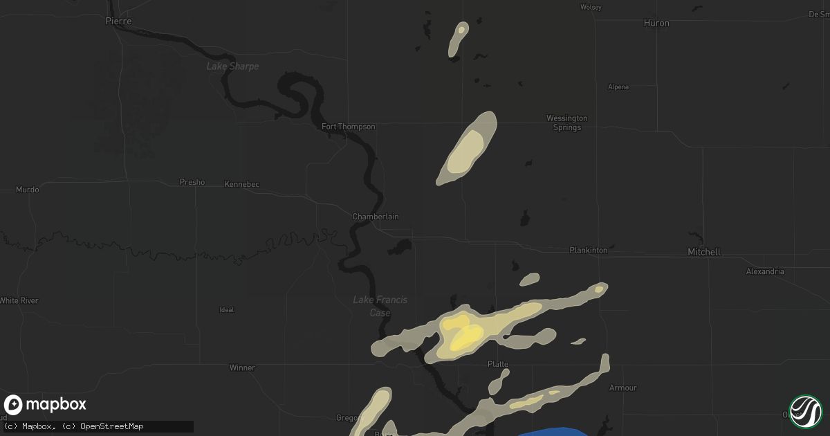 Hail map in Pukwana, SD on September 1, 2026