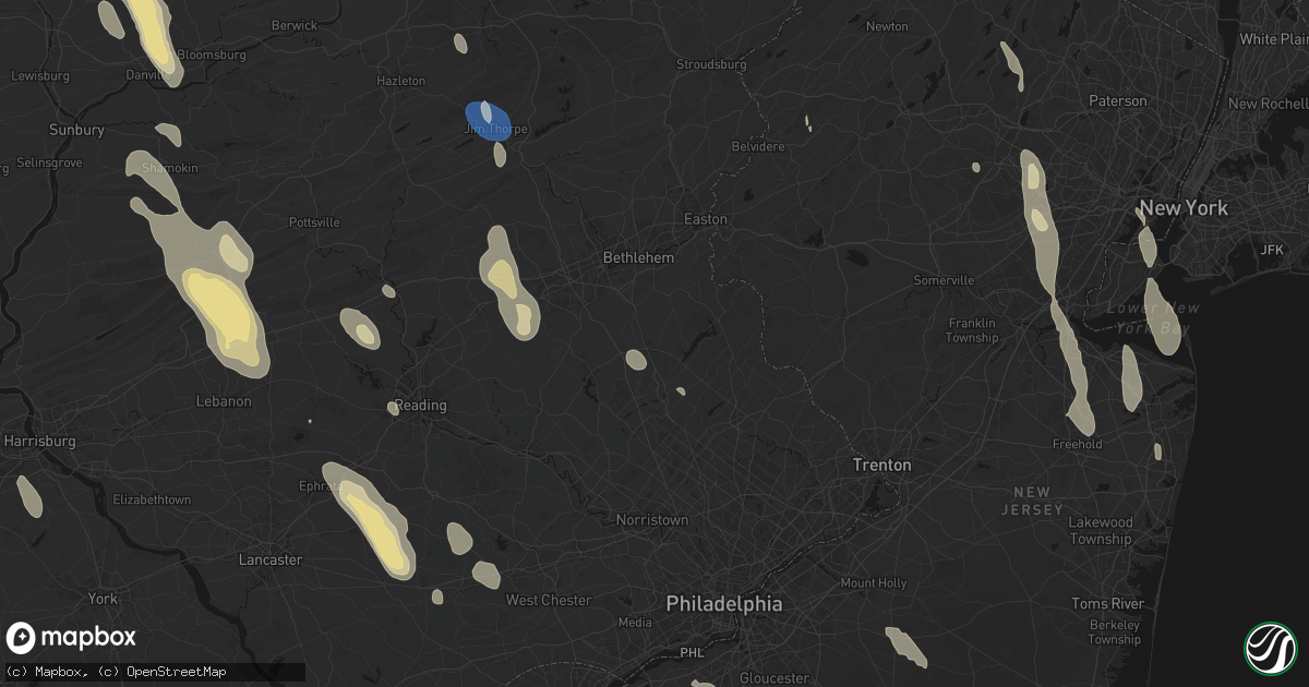 Hail map in Quakertown, PA on September 1, 2026