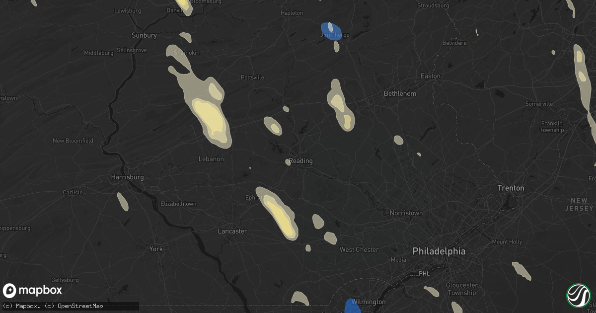 Hail map in Reading, PA on September 1, 2026
