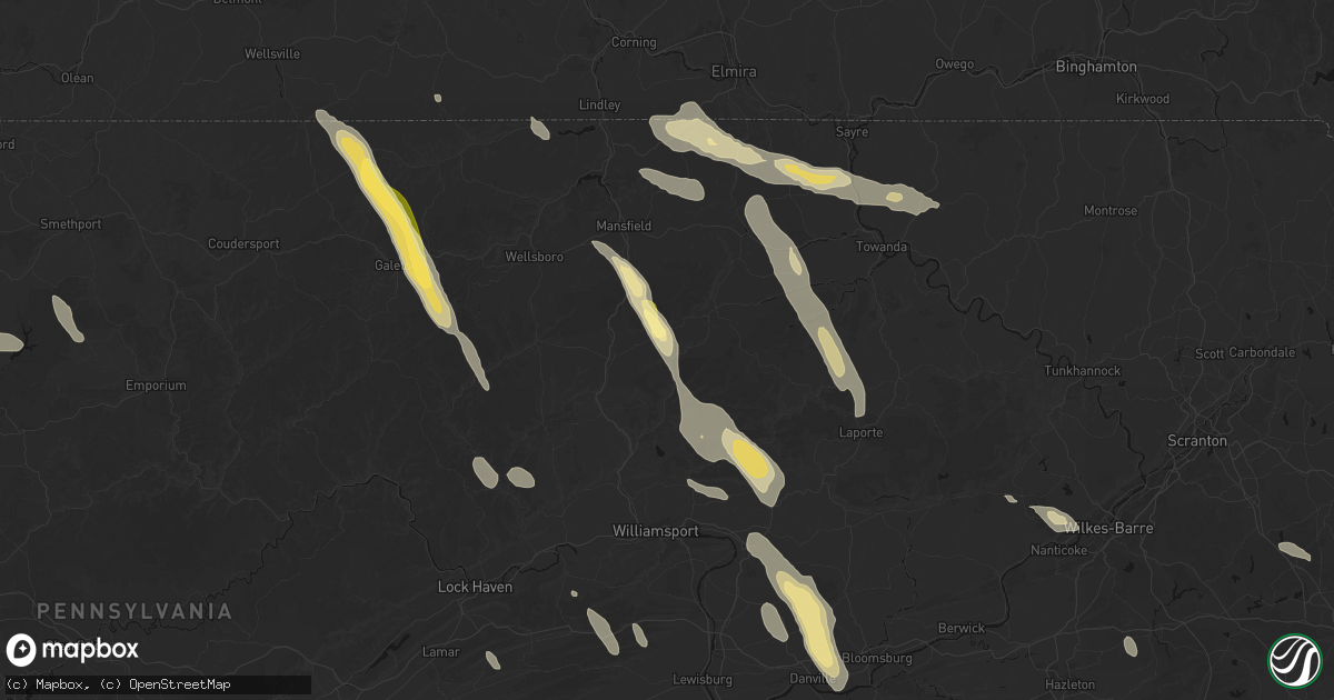 Hail map in Roaring Branch, PA on September 1, 2026