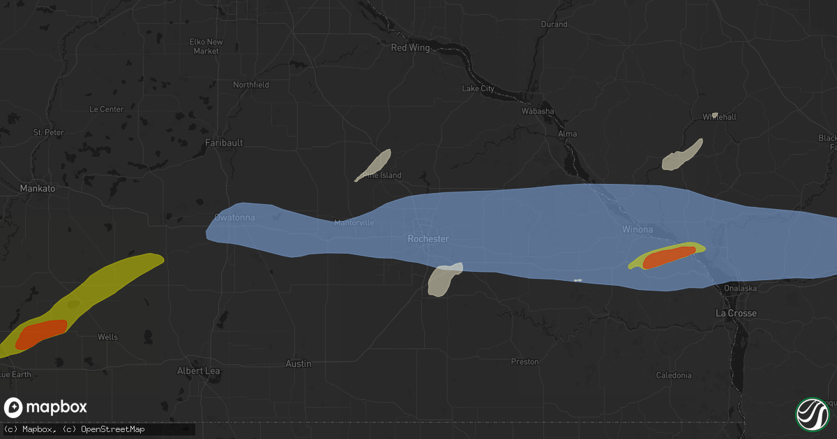Hail map in Rochester, MN on September 1, 2026