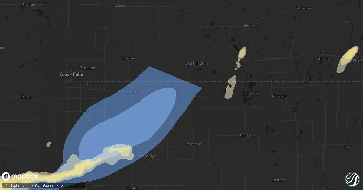 Hail map in Sibley, IA on September 1, 2026