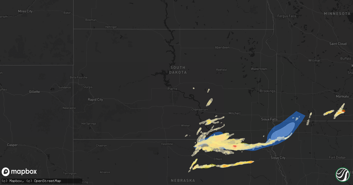 Hail map in South Dakota on September 1, 2026