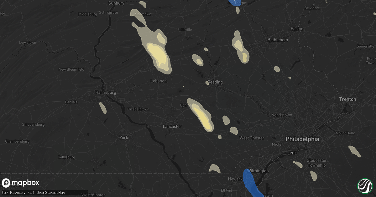 Hail map in Stevens, PA on September 1, 2026