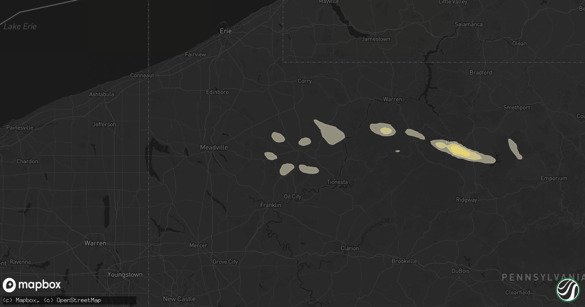 Hail map in Titusville, PA on September 1, 2026