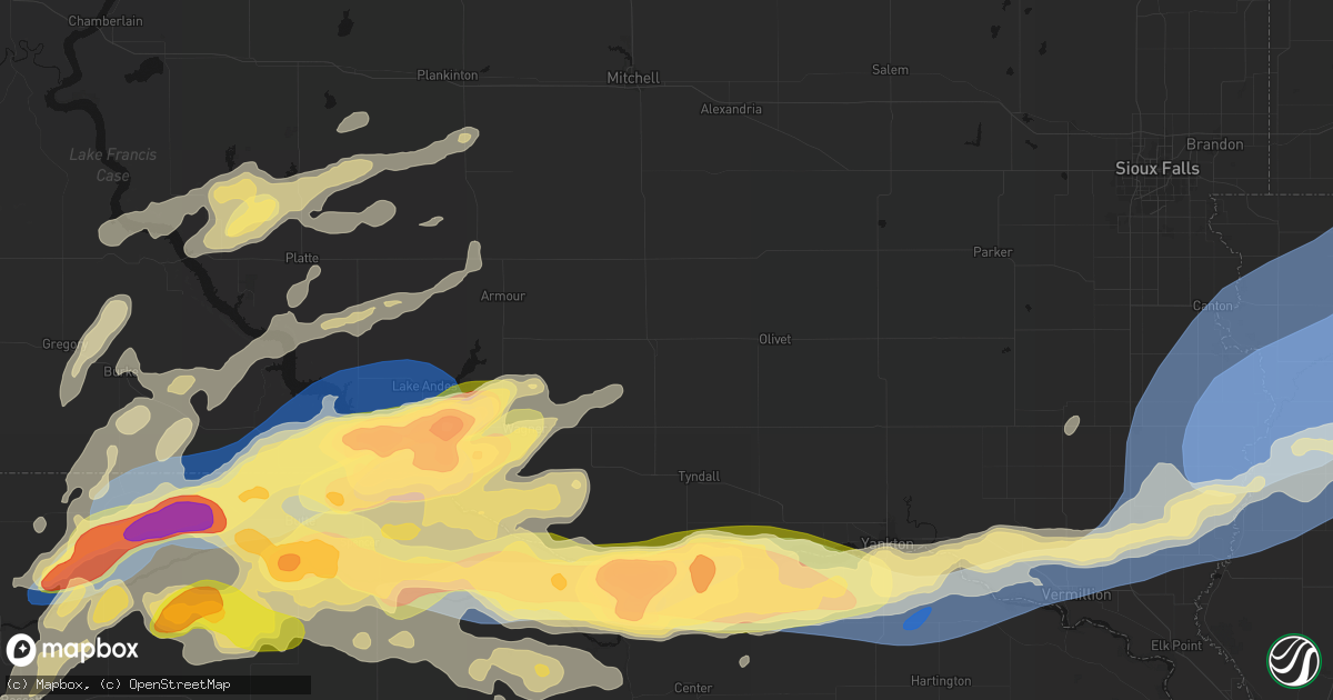 Hail map in Tripp, SD on September 1, 2026