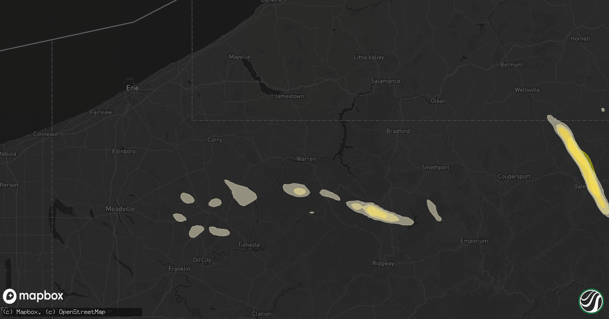 Hail map in Warren, PA on September 1, 2026