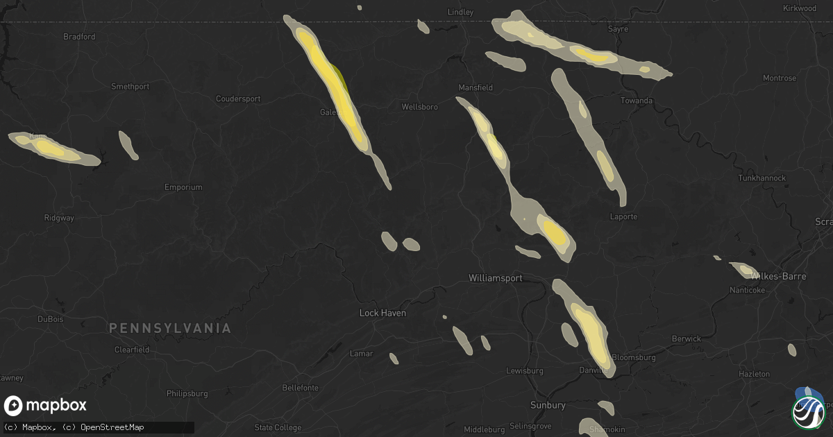 Hail map in Waterville, PA on September 1, 2026