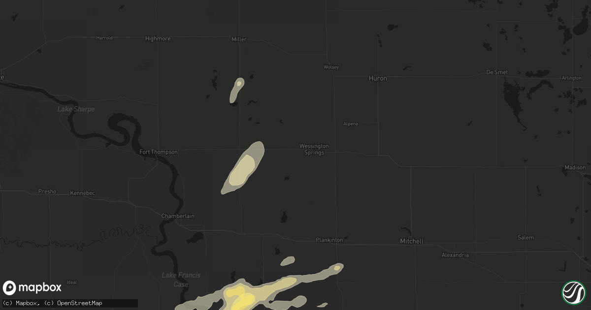 Hail map in Wessington Springs, SD on September 1, 2026