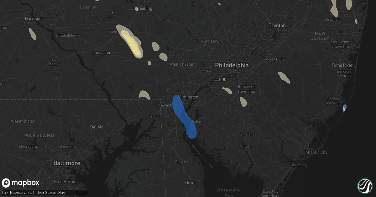 Hail map in Wilmington, DE on September 1, 2026