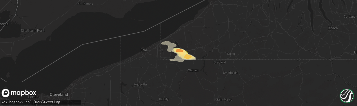 Hail map in Ashville, NY on September 2, 2013