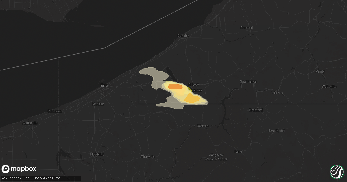 Hail map in Ashville, NY on September 2, 2013