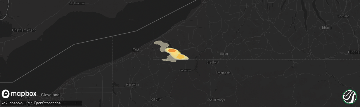 Hail map in Jamestown, NY on September 2, 2013