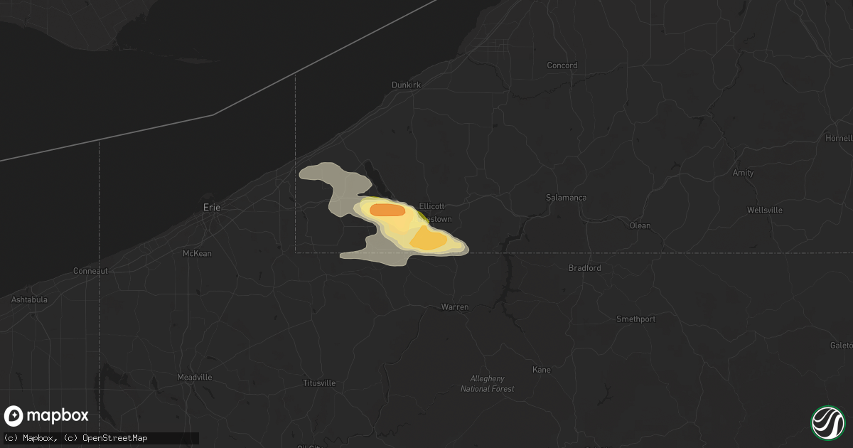 Hail map in Jamestown, NY on September 2, 2013