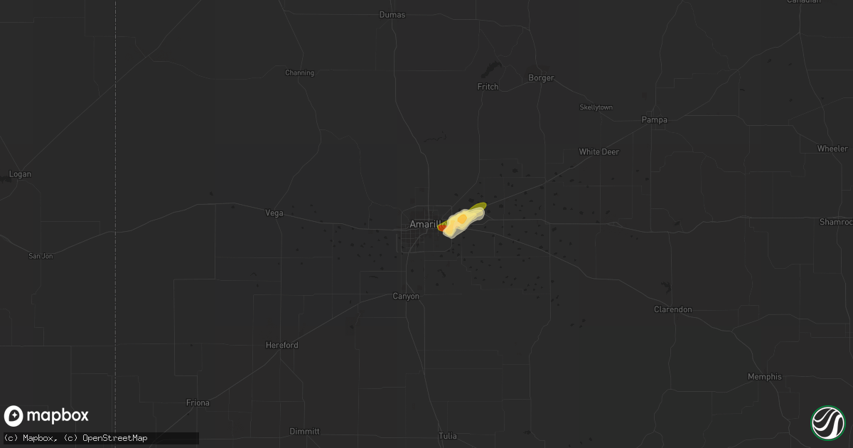 Hail map in Amarillo, TX on September 2, 2014