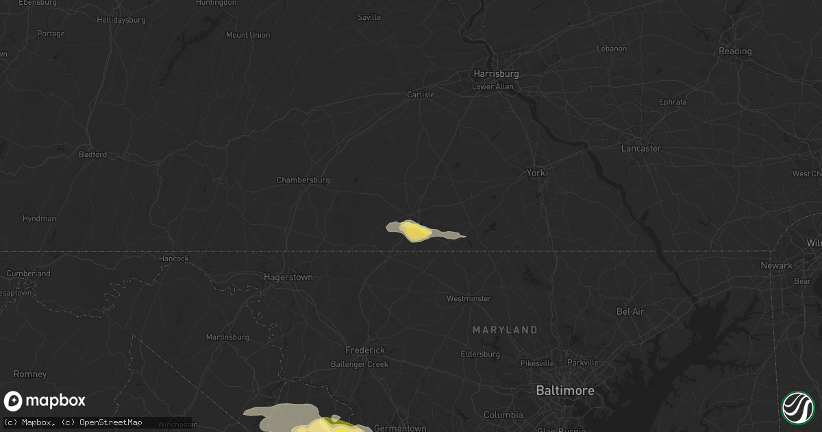 Hail map in Gettysburg, PA on September 2, 2014