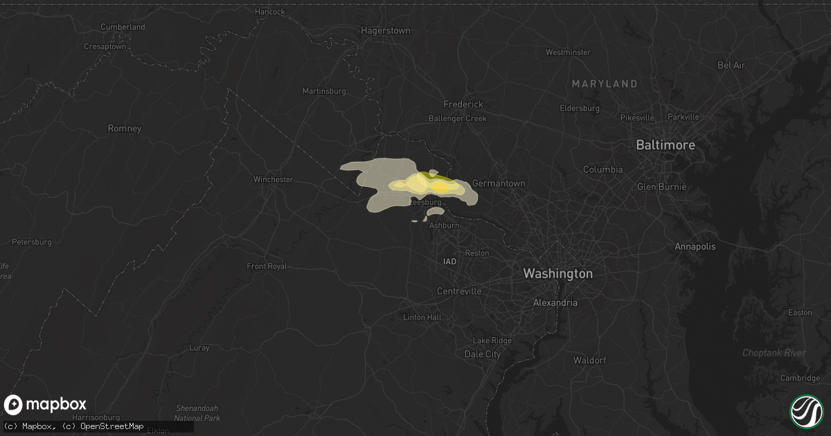 Hail map in Leesburg, VA on September 2, 2014