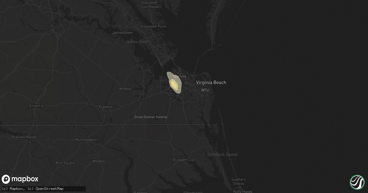 Hail map in Chesapeake, VA on September 2, 2015