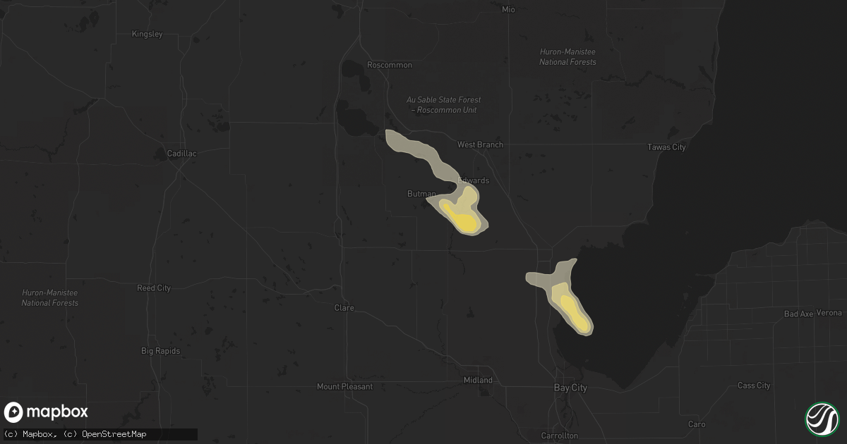 Hail map in Gladwin, MI on September 2, 2015