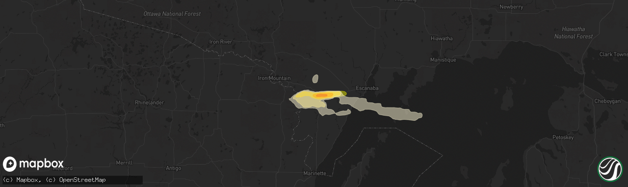 Hail map in Hermansville, MI on September 2, 2015