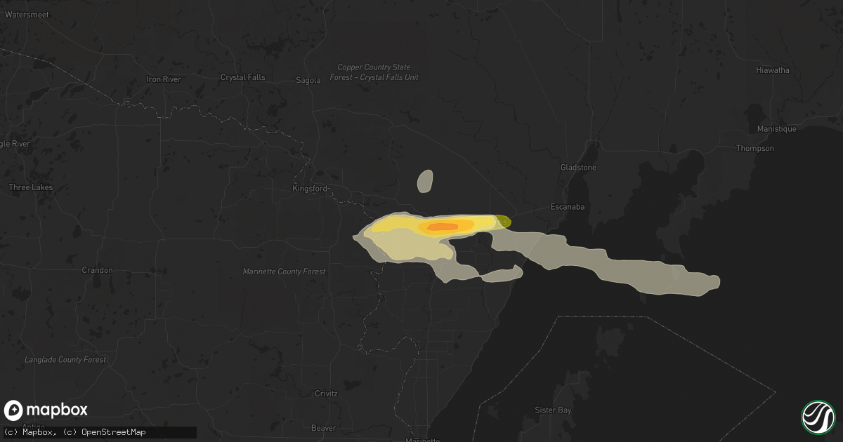 Hail map in Hermansville, MI on September 2, 2015