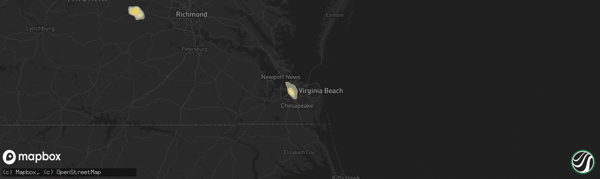 Hail map in Norfolk, VA on September 2, 2015