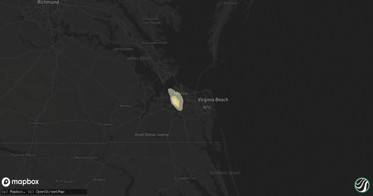 Hail map in Norfolk, VA on September 2, 2015