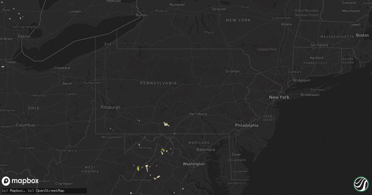Hail map in Pennsylvania on September 2, 2015