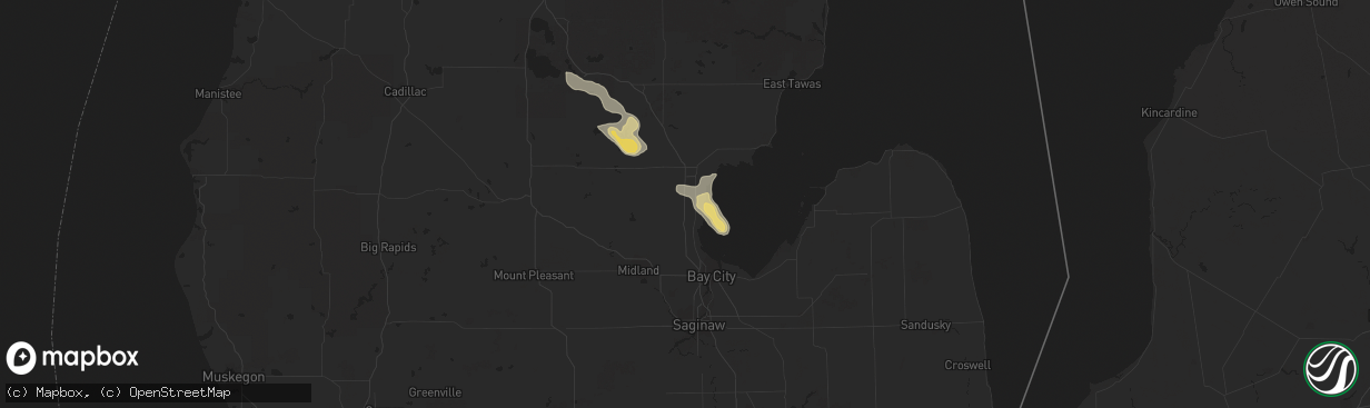 Hail map in Pinconning, MI on September 2, 2015