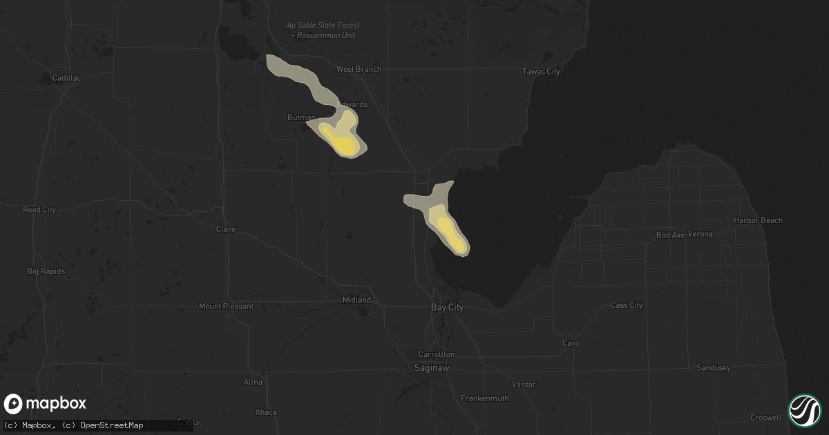 Hail map in Pinconning, MI on September 2, 2015