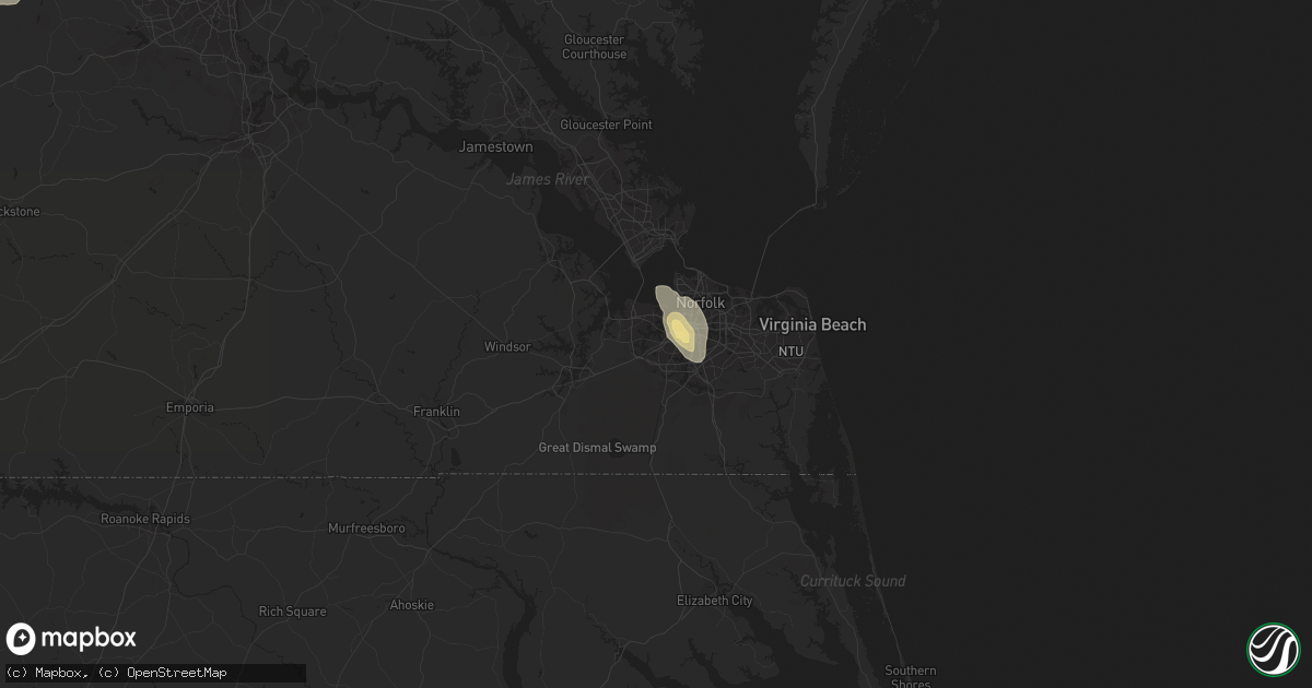 Hail map in Portsmouth, VA on September 2, 2015