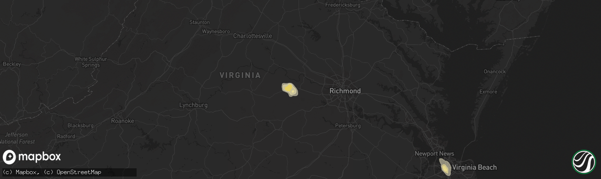 Hail map in Powhatan, VA on September 2, 2015