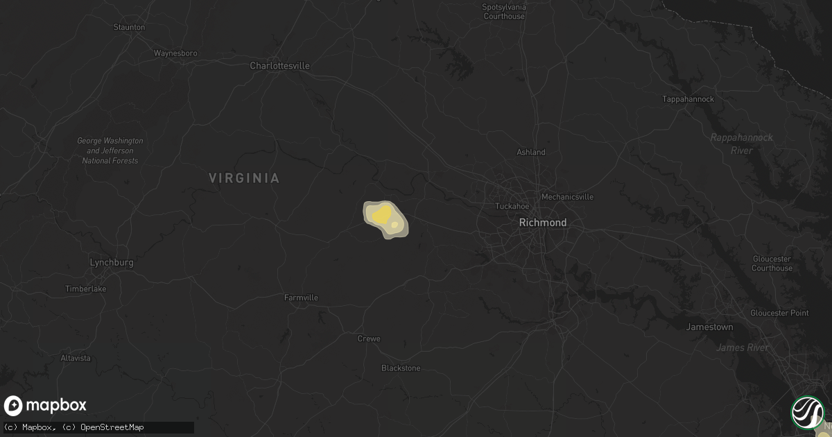 Hail map in Powhatan, VA on September 2, 2015