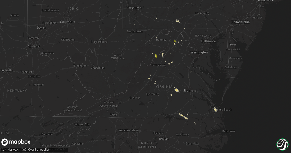Hail map in Virginia on September 2, 2015