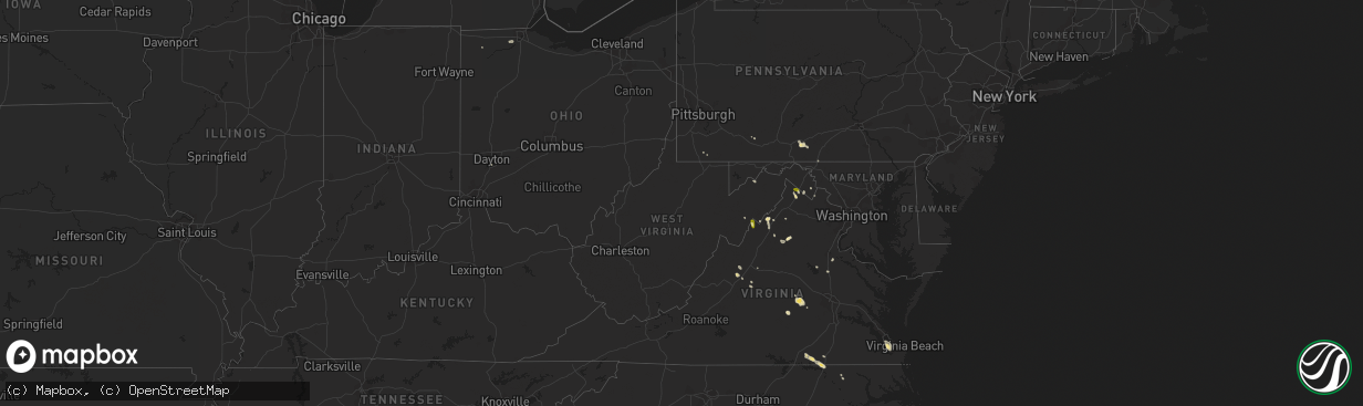 Hail map in West Virginia on September 2, 2015