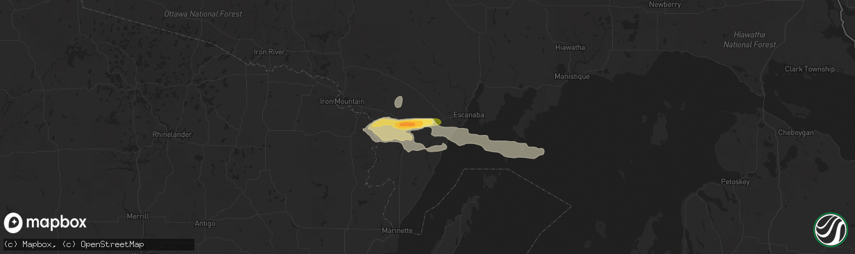 Hail map in Wilson, MI on September 2, 2015