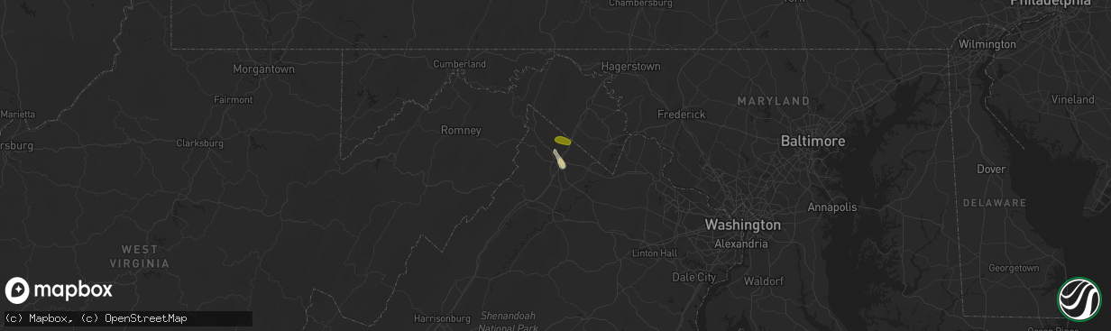 Hail map in Winchester, VA on September 2, 2015