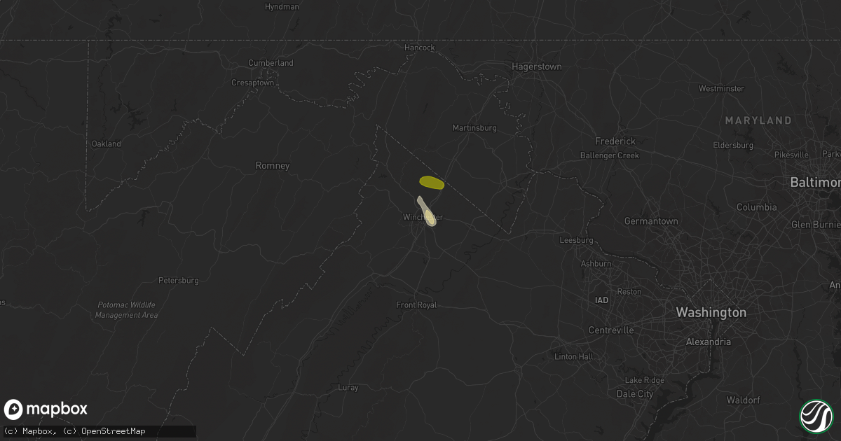 Hail map in Winchester, VA on September 2, 2015