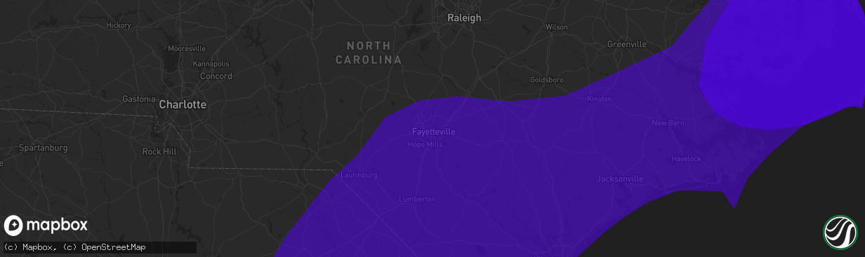 Hail map in Fayetteville, NC on September 2, 2016