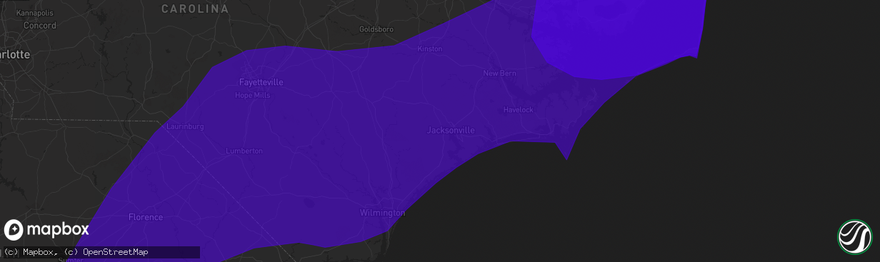 Hail map in Jacksonville, NC on September 2, 2016