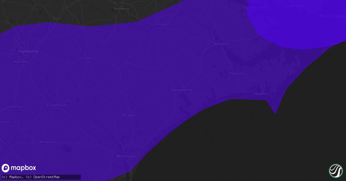 Hail map in Jacksonville, NC on September 2, 2016