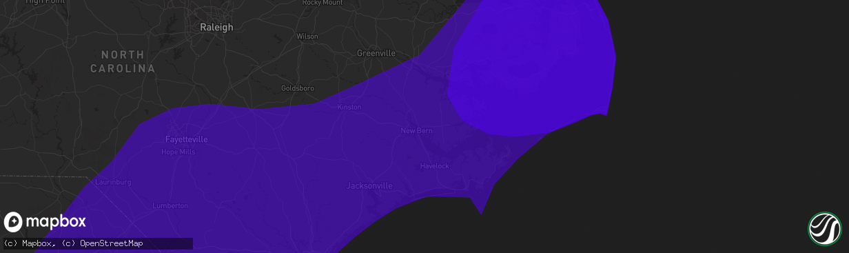 Hail map in New Bern, NC on September 2, 2016