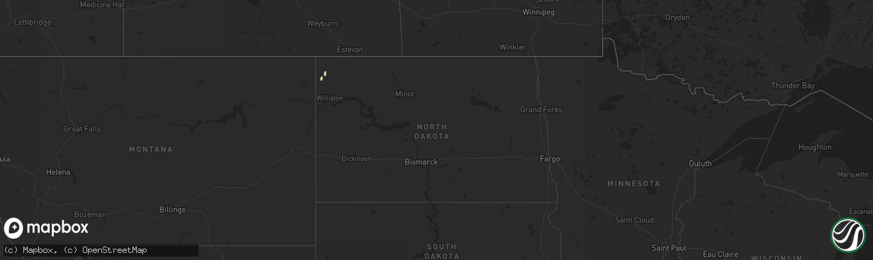 Hail map in North Dakota on September 2, 2016