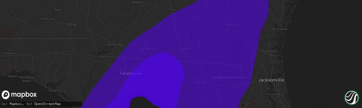 Hail map in Valdosta, GA on September 2, 2016