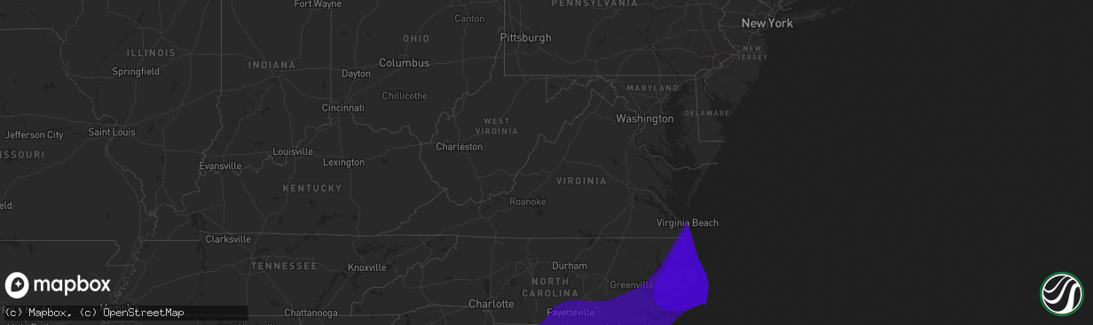 Hail map in Virginia on September 2, 2016