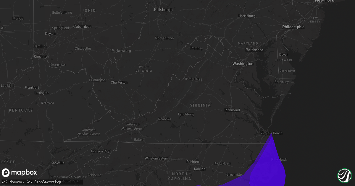 Hail map in Virginia on September 2, 2016