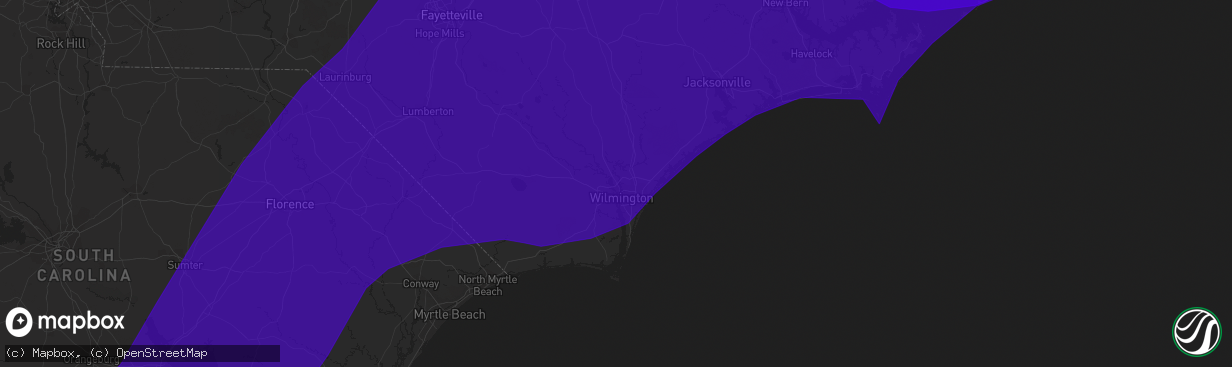 Hail map in Wilmington, NC on September 2, 2016