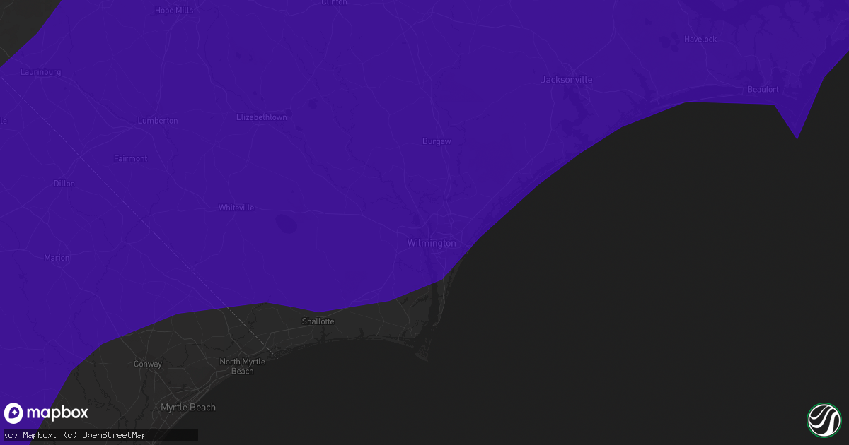 Hail map in Wilmington, NC on September 2, 2016