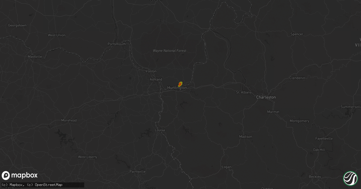 Hail map in Huntington, WV on September 2, 2018